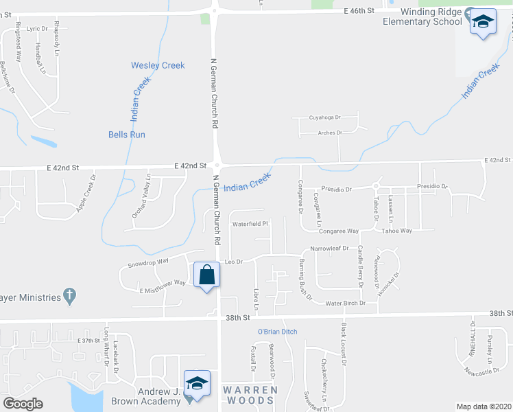 map of restaurants, bars, coffee shops, grocery stores, and more near 11126 Waterfield Lane in Indianapolis