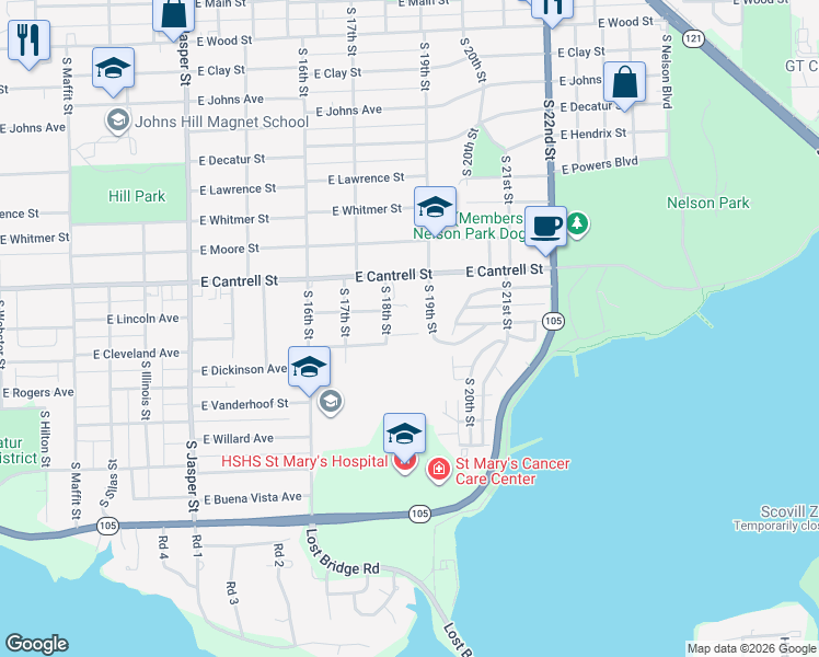 map of restaurants, bars, coffee shops, grocery stores, and more near 1798 East Lincoln Avenue in Decatur