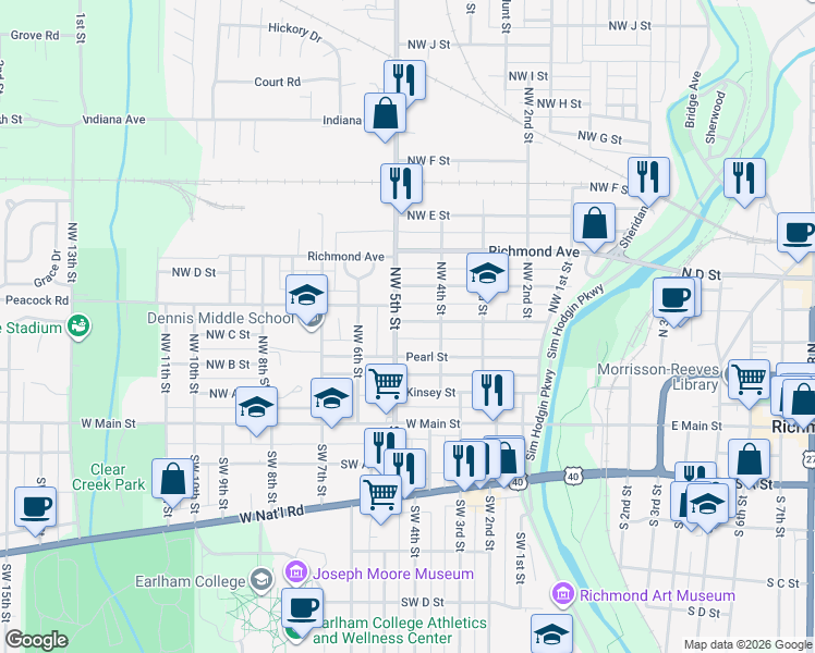 map of restaurants, bars, coffee shops, grocery stores, and more near 424 Lincoln Street in Richmond