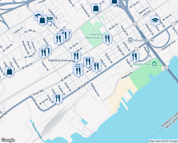 map of restaurants, bars, coffee shops, grocery stores, and more near in Chester