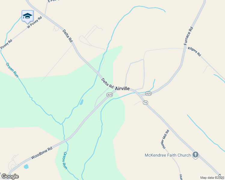 map of restaurants, bars, coffee shops, grocery stores, and more near 2303 Woodbine Road in Airville