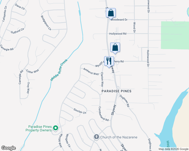 map of restaurants, bars, coffee shops, grocery stores, and more near 6350 Amherst Way in Magalia