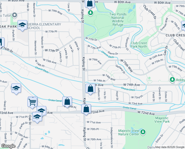 map of restaurants, bars, coffee shops, grocery stores, and more near 9824 West 75th Way in Arvada