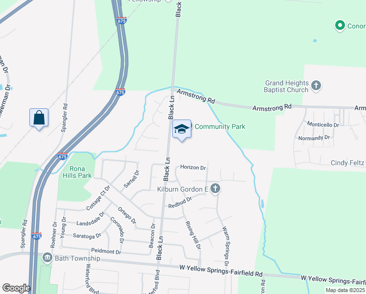 map of restaurants, bars, coffee shops, grocery stores, and more near 700 Black Lane in Fairborn