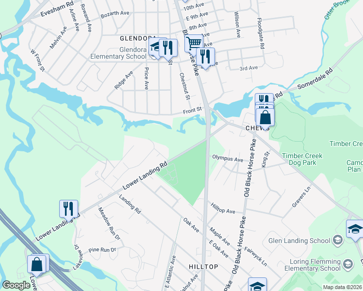 map of restaurants, bars, coffee shops, grocery stores, and more near 2000 North Black Horse Pike in Camden County