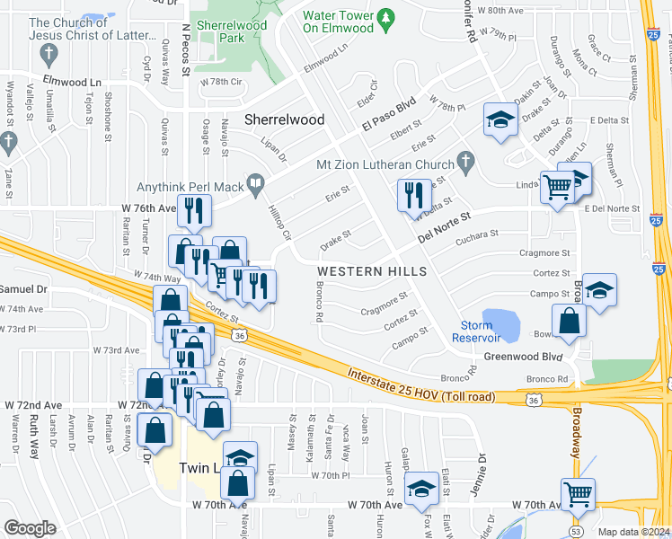 map of restaurants, bars, coffee shops, grocery stores, and more near 980 Del Norte Street in Denver