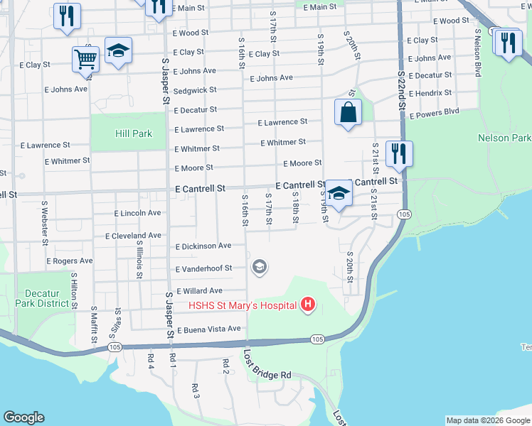 map of restaurants, bars, coffee shops, grocery stores, and more near 1661 East Lincoln Avenue in Decatur