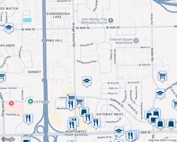 map of restaurants, bars, coffee shops, grocery stores, and more near 4302 Exmoor Court in Indianapolis