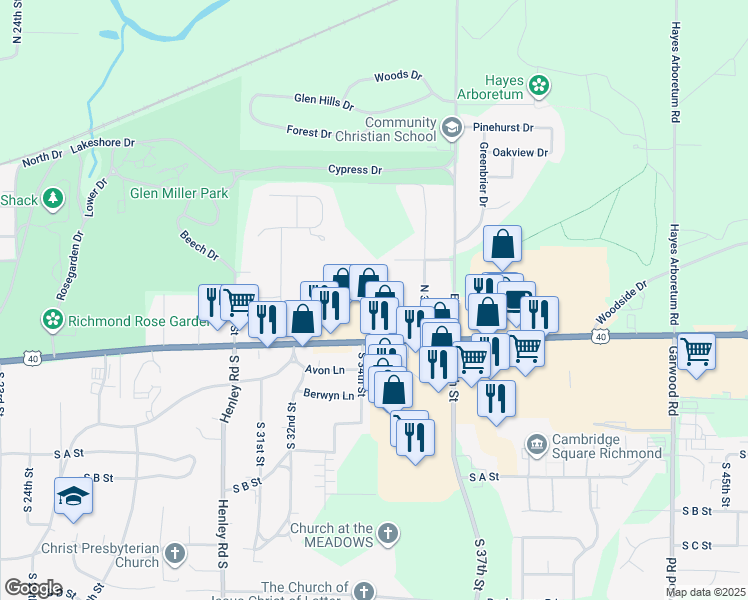 map of restaurants, bars, coffee shops, grocery stores, and more near 3516 North 35th Place in Richmond