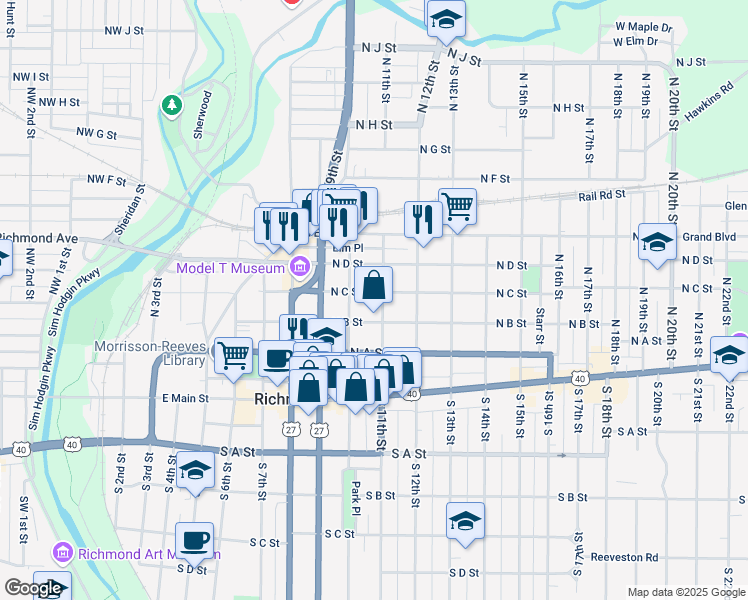 map of restaurants, bars, coffee shops, grocery stores, and more near 224 North 11th Street in Richmond