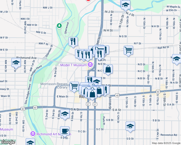 map of restaurants, bars, coffee shops, grocery stores, and more near 221 North 8th Street in Richmond