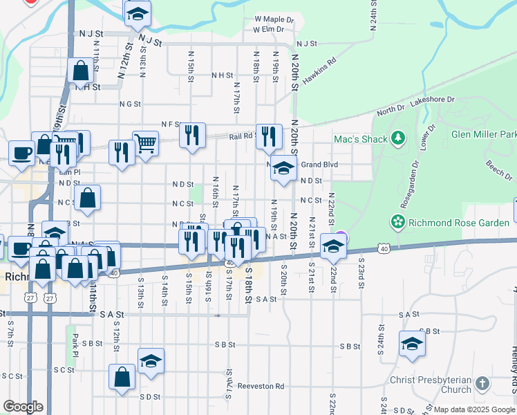 map of restaurants, bars, coffee shops, grocery stores, and more near 223 North 18th Street in Richmond