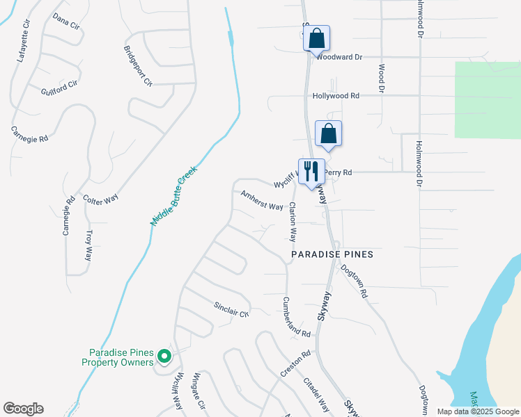 map of restaurants, bars, coffee shops, grocery stores, and more near 6340 Amherst Way in Magalia