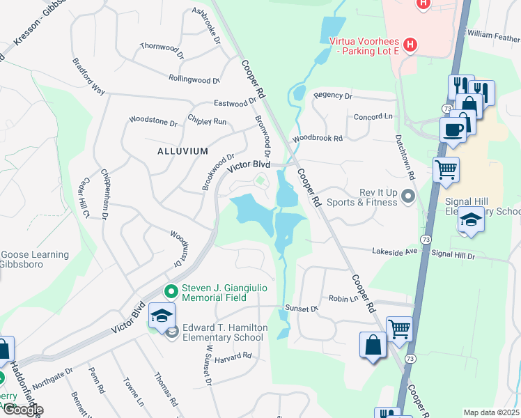 map of restaurants, bars, coffee shops, grocery stores, and more near 4 Garibaldi Drive in Voorhees Township