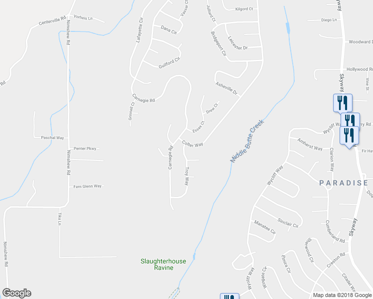 map of restaurants, bars, coffee shops, grocery stores, and more near 14386 Troy Way in Magalia