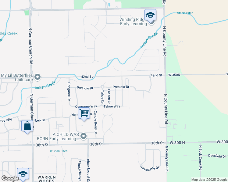 map of restaurants, bars, coffee shops, grocery stores, and more near 4108 Little Bighorn Drive in Indianapolis
