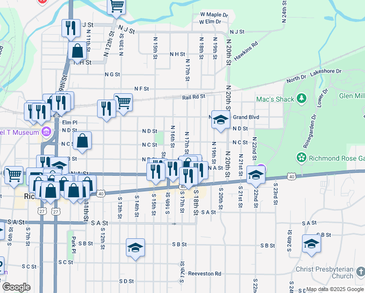 map of restaurants, bars, coffee shops, grocery stores, and more near 226 North 17th Street in Richmond