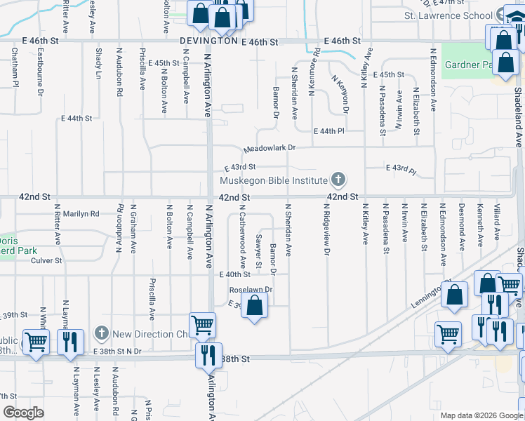map of restaurants, bars, coffee shops, grocery stores, and more near 6150 Marilyn Road in Indianapolis