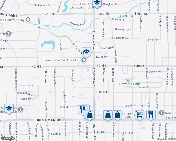 map of restaurants, bars, coffee shops, grocery stores, and more near 5055 East 42nd Street in Indianapolis