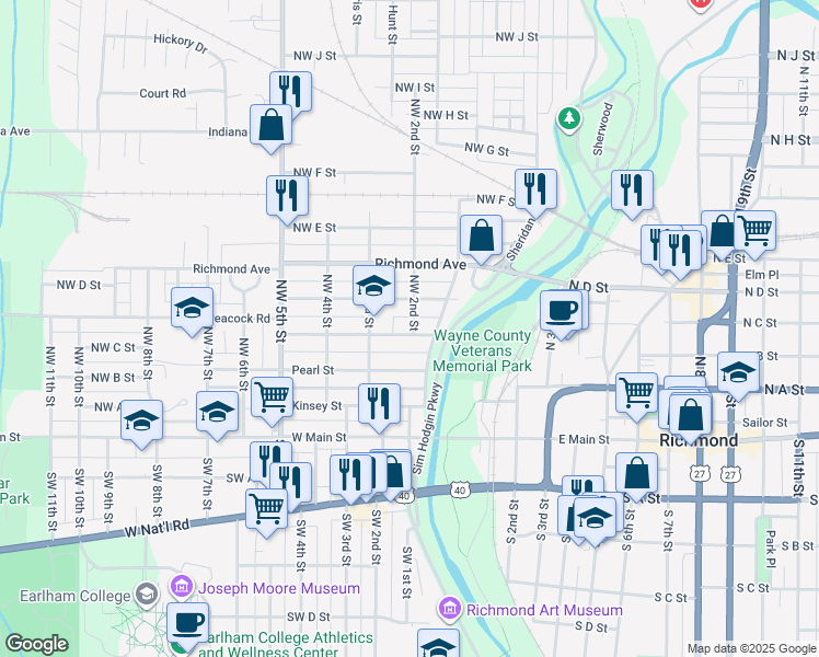 map of restaurants, bars, coffee shops, grocery stores, and more near 202 Lincoln Street in Richmond