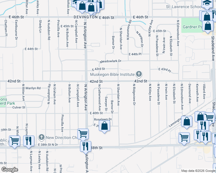 map of restaurants, bars, coffee shops, grocery stores, and more near 6150 Marilyn Road in Indianapolis