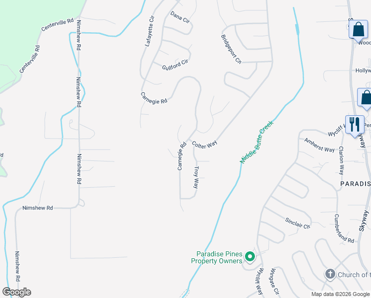 map of restaurants, bars, coffee shops, grocery stores, and more near 14373 Madonna Court in Magalia