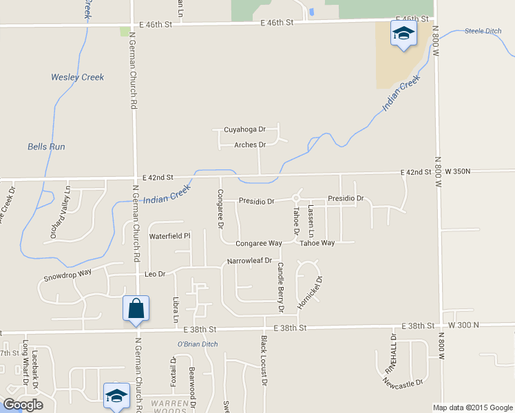 map of restaurants, bars, coffee shops, grocery stores, and more near 11407 Presidio Drive in Indianapolis