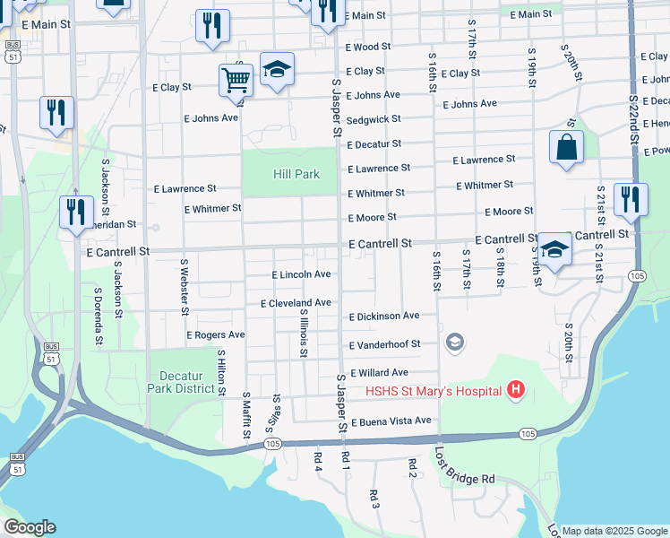 map of restaurants, bars, coffee shops, grocery stores, and more near 1176 East Lincoln Avenue in Decatur