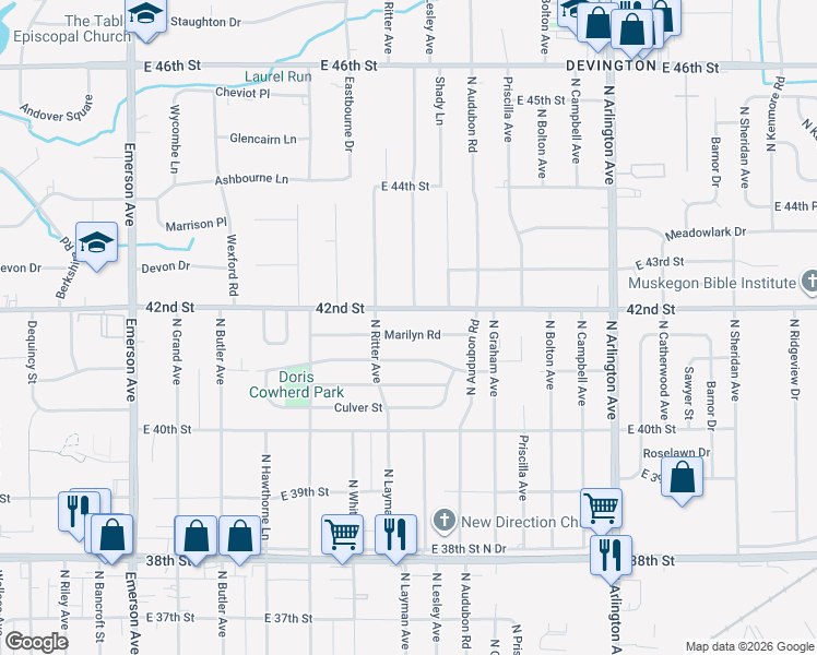 map of restaurants, bars, coffee shops, grocery stores, and more near 5542 Marilyn Road in Indianapolis