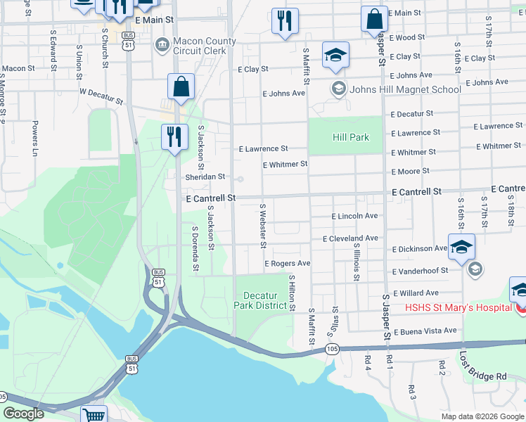 map of restaurants, bars, coffee shops, grocery stores, and more near 106 Webster Ct in Decatur