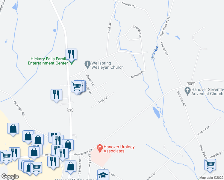 map of restaurants, bars, coffee shops, grocery stores, and more near 78 Test Road in Hanover