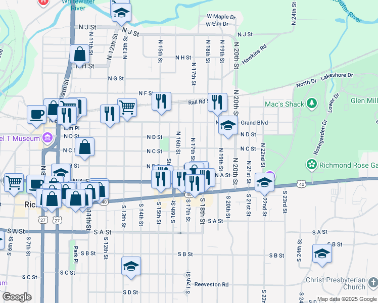 map of restaurants, bars, coffee shops, grocery stores, and more near 226 North 17th Street in Richmond