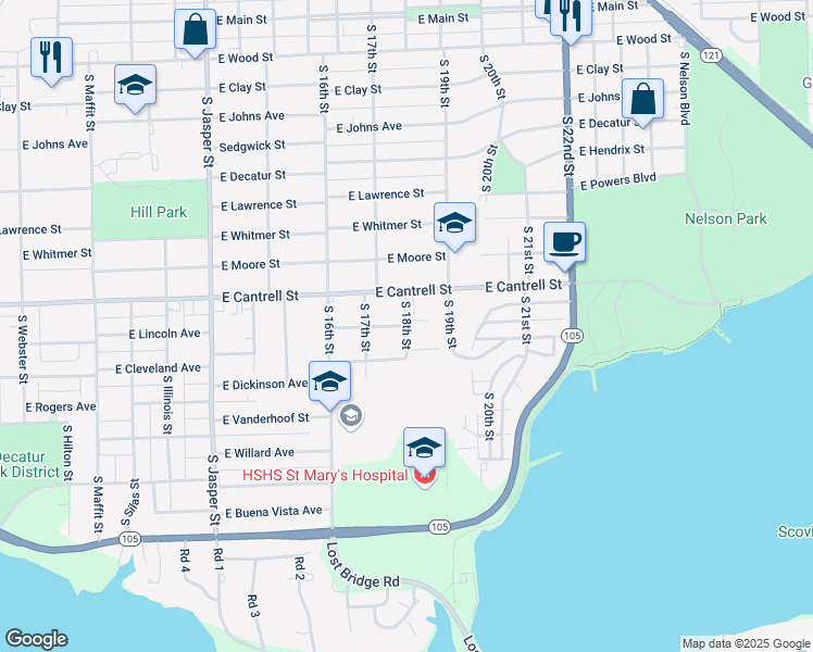 map of restaurants, bars, coffee shops, grocery stores, and more near 1798 East Lincoln Avenue in Decatur