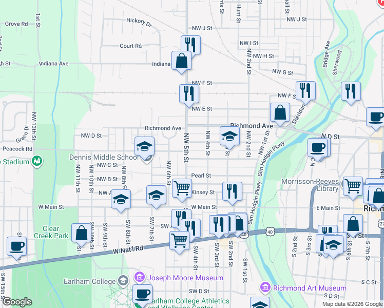 map of restaurants, bars, coffee shops, grocery stores, and more near 424 Lincoln Street in Richmond