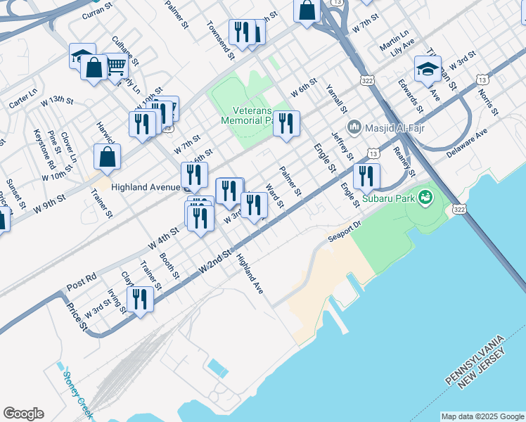 map of restaurants, bars, coffee shops, grocery stores, and more near 223 Wilson Street in Chester