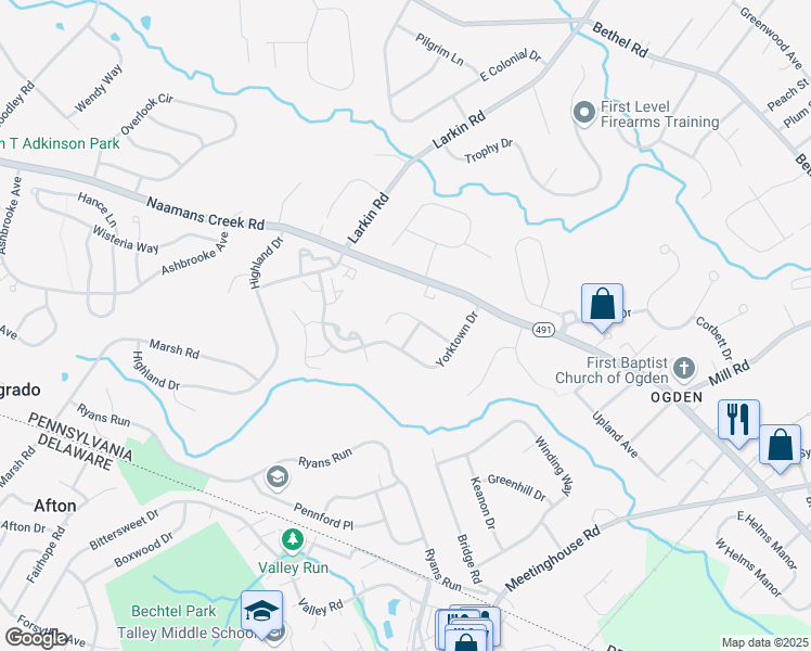 map of restaurants, bars, coffee shops, grocery stores, and more near 4013 Washington Drive in Delaware County