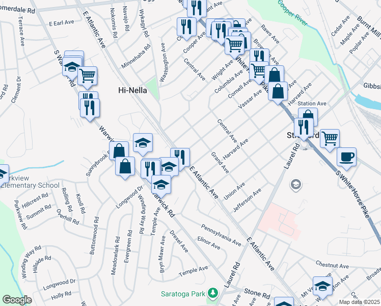 map of restaurants, bars, coffee shops, grocery stores, and more near 8 Vassar Avenue in Stratford