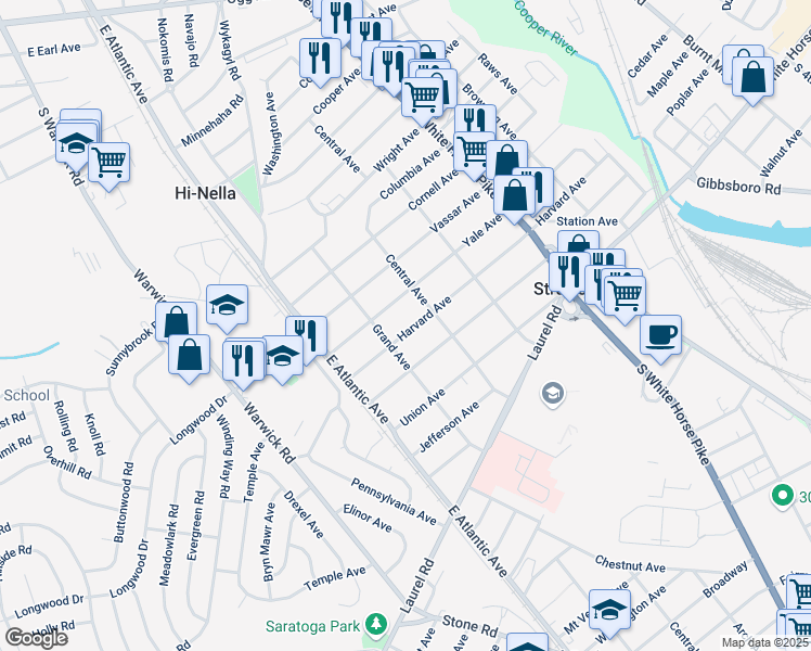 map of restaurants, bars, coffee shops, grocery stores, and more near 111 Harvard Avenue in Stratford