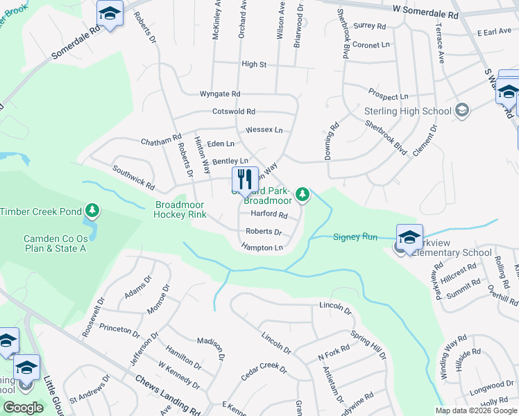 map of restaurants, bars, coffee shops, grocery stores, and more near 353 Harford Road in Somerdale
