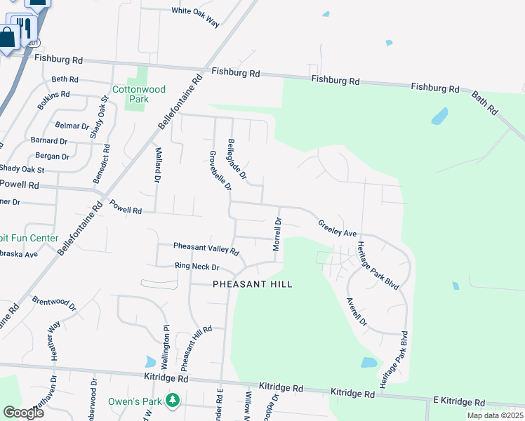 map of restaurants, bars, coffee shops, grocery stores, and more near 6552 Greeley Avenue in Dayton