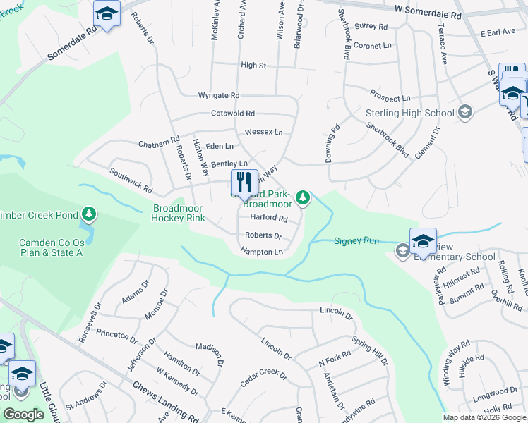 map of restaurants, bars, coffee shops, grocery stores, and more near 353 Harford Road in Somerdale