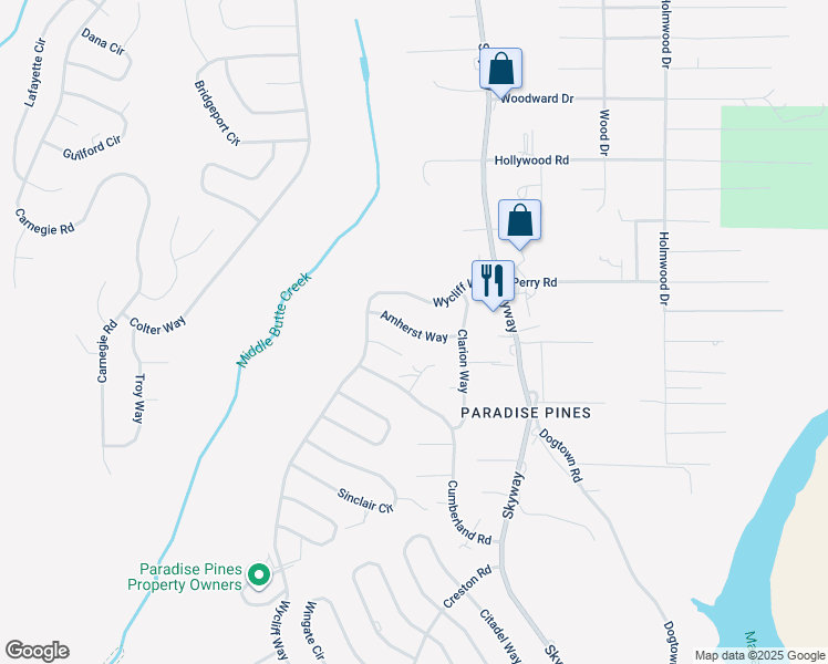 map of restaurants, bars, coffee shops, grocery stores, and more near 6350 Amherst Way in Magalia