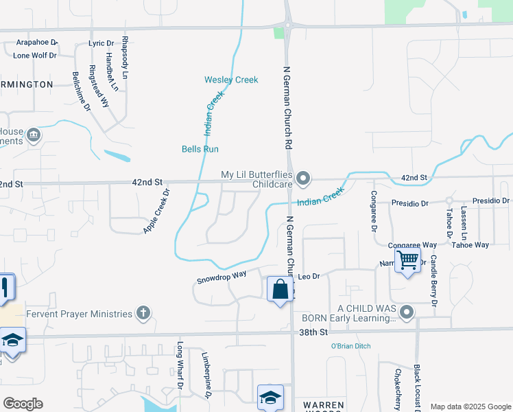 map of restaurants, bars, coffee shops, grocery stores, and more near 4123 Orchard Valley Boulevard in Indianapolis