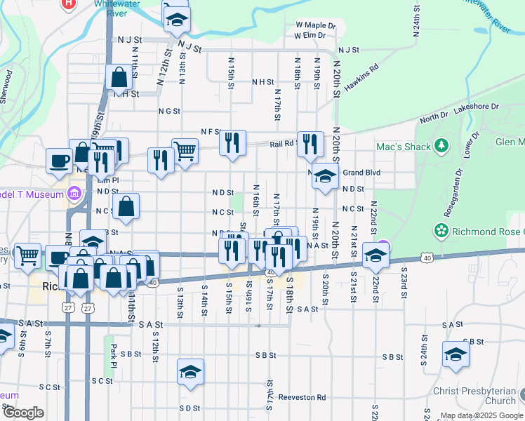 map of restaurants, bars, coffee shops, grocery stores, and more near 226 North 17th Street in Richmond