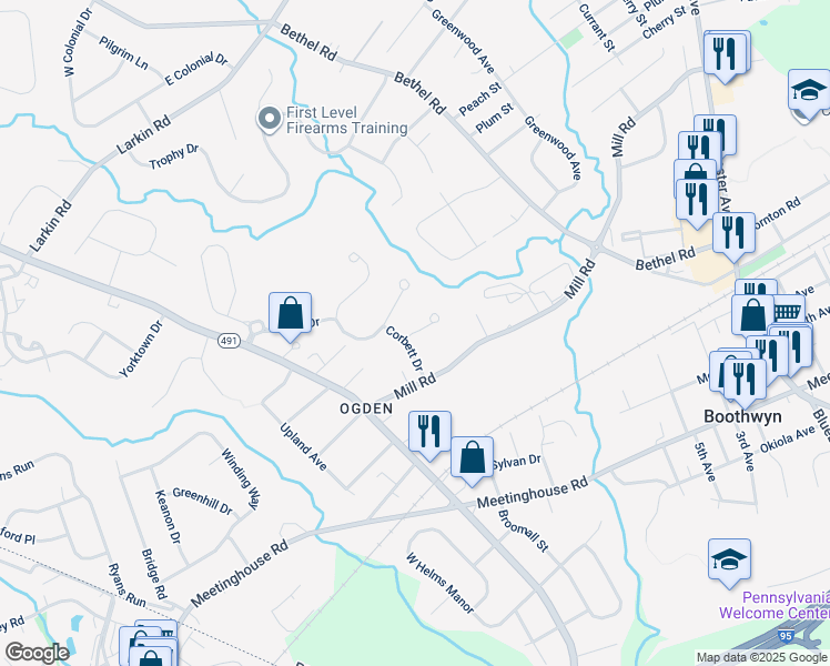 map of restaurants, bars, coffee shops, grocery stores, and more near 4 King Court in Ridley Park