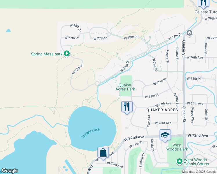 map of restaurants, bars, coffee shops, grocery stores, and more near 7675 Umber Court in Arvada