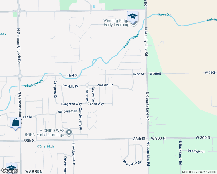 map of restaurants, bars, coffee shops, grocery stores, and more near 11707 Presidio Drive in Indianapolis