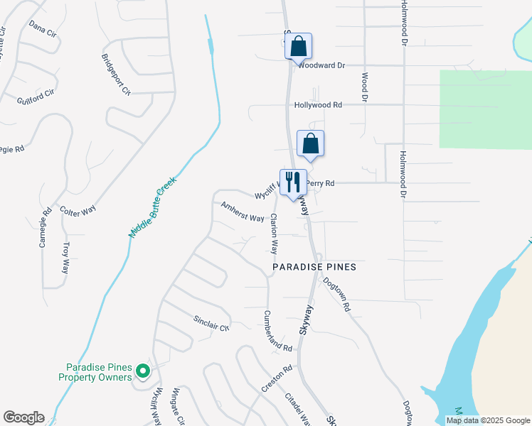 map of restaurants, bars, coffee shops, grocery stores, and more near 6365 Amherst Way in Magalia