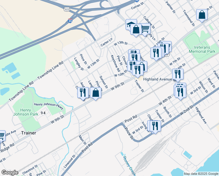 map of restaurants, bars, coffee shops, grocery stores, and more near 3526 West 9th Street in Trainer
