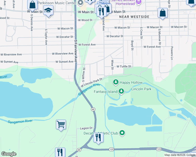 map of restaurants, bars, coffee shops, grocery stores, and more near 1138-1198 W Lincoln Park Dr in Decatur